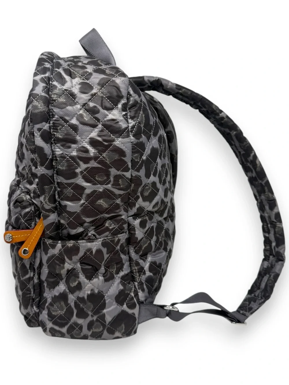 MZ Wallace City Backpack Gray Leopard Animal Print Zippered Quilt Mini Women’s